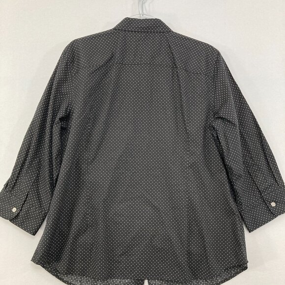 Chaps size 1X Black White Polka Dot 3/4 Sleeve Button Down Cotton Preppy Office - Picture 8 of 9